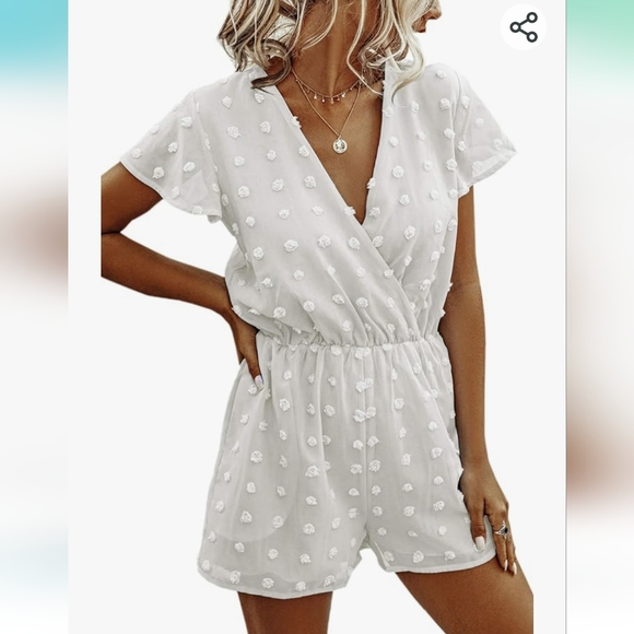 Angasion Pants - Wrap Floral Polka dot Ehite Romper- with pockets!!